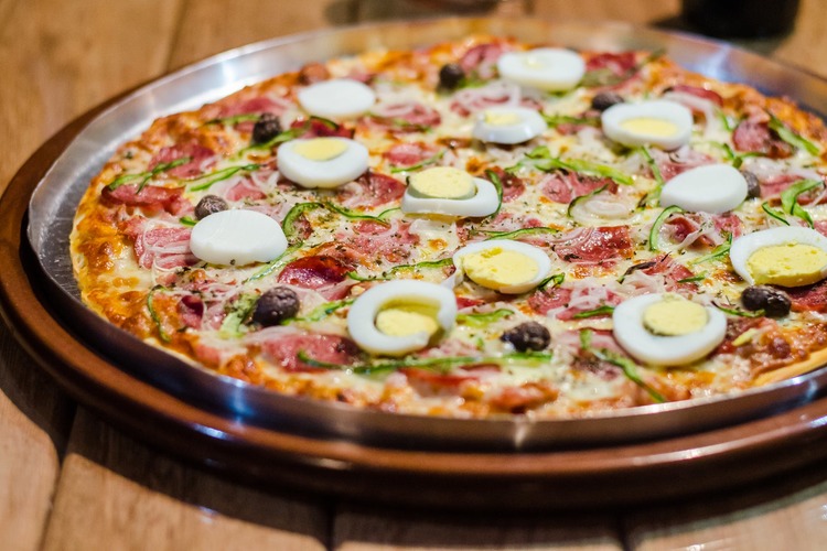 Pizza Recipe - Breakfast Egg Pizza with Olives and Peppers