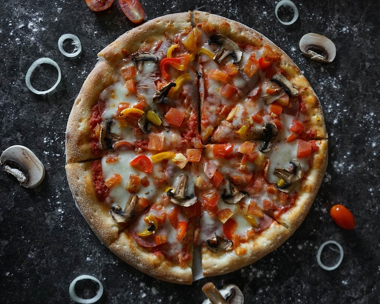 Pizza Recipe - Baked Vegetarian Pizza with Mushrooms, Grape Tomatoes and Onions